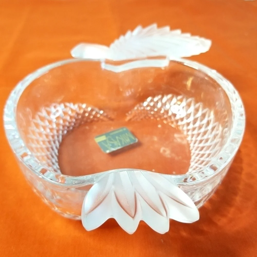 Vintage Mikasa Glass Crystal Textured Frosted Apple  Candy Dish Bowl, Germany
